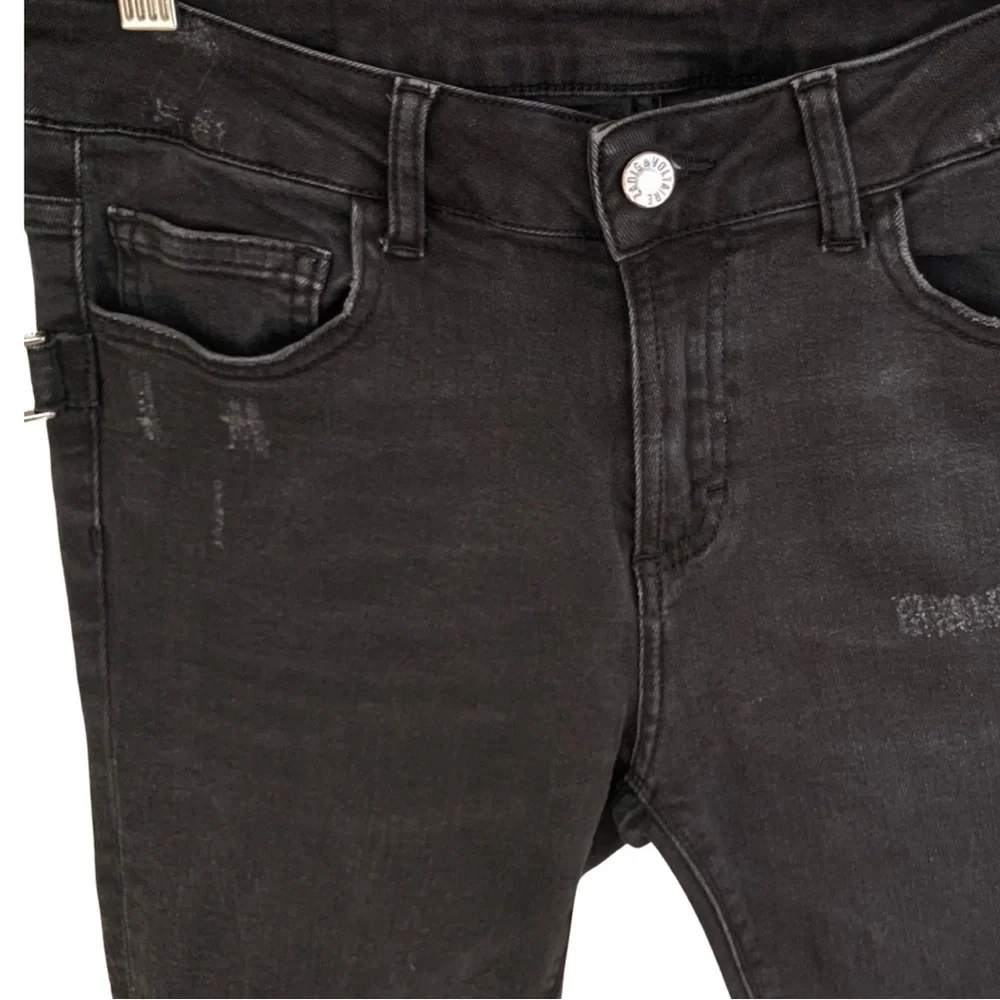 ZADIG & VOLTAIRE Eva Gris Destroy Deluxe Black Skinny Jeans Size 26 - Picture 9 of 16